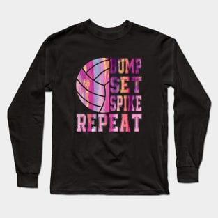 Colorful Teen Girls Volleyball Bump Set Spike Repeat Long Sleeve T-Shirt